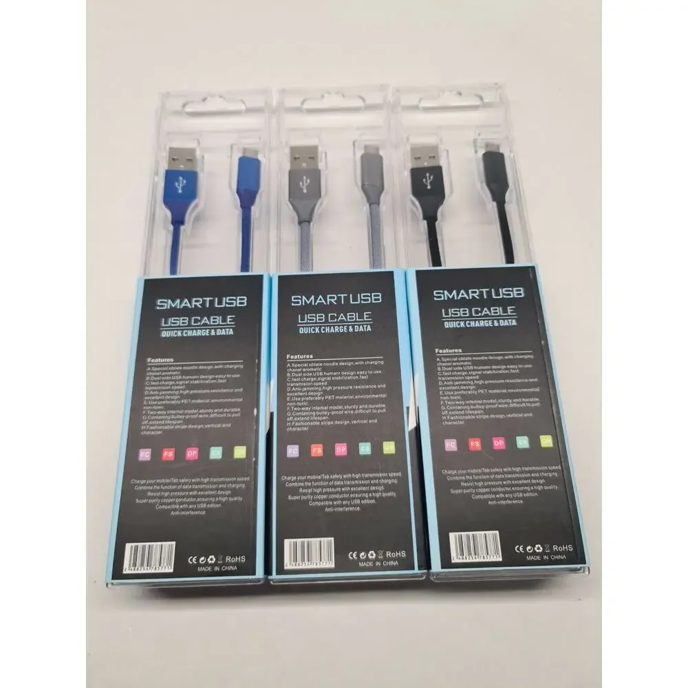 Micro Usb Cable 3pack 1m Long fast charger cloth data cable sync universal
